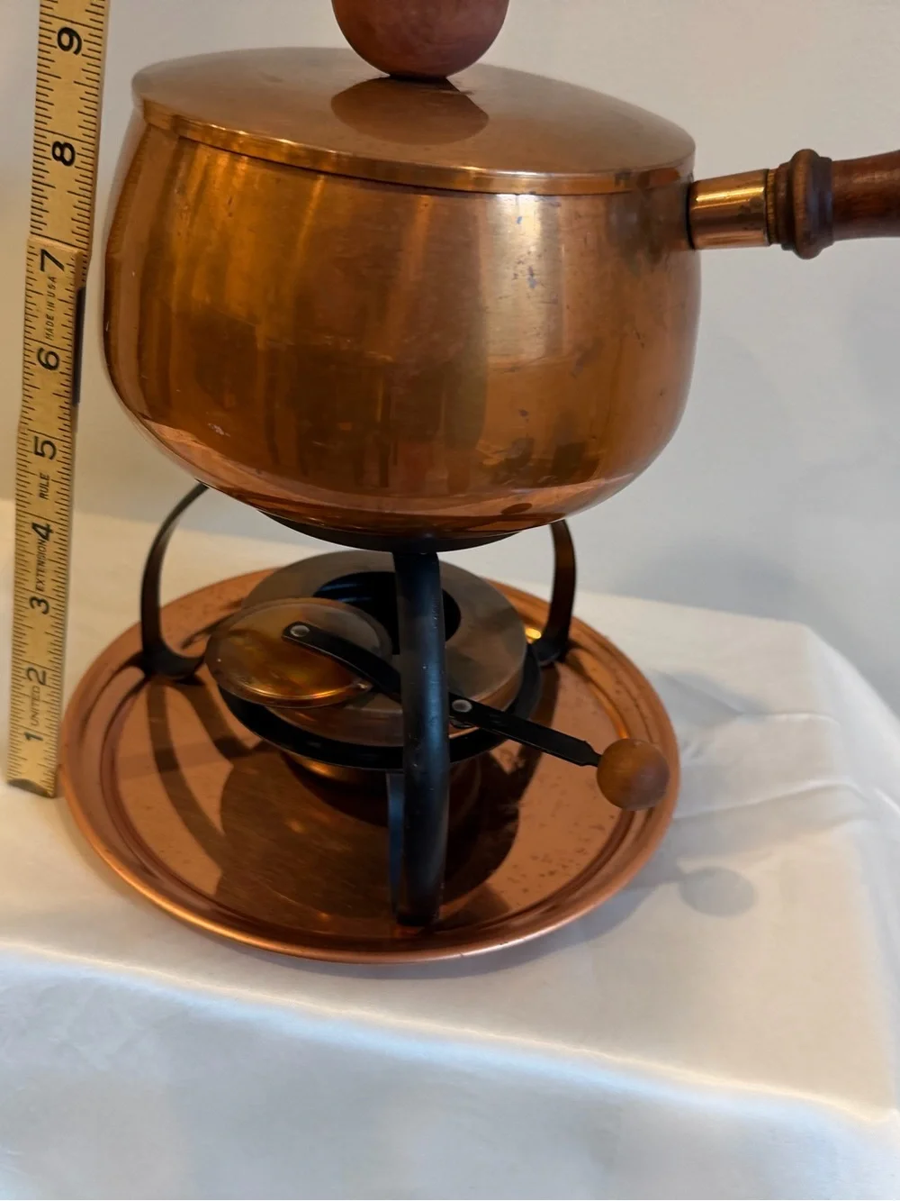 Copper Fondue Pot with Wood Handle - Copper Finish- Vintage